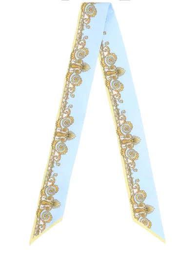 Versace Spring Barocco Silk Twill Rectangular Scarf In Blue