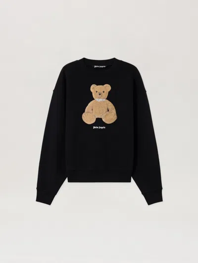 Palm Angels Textured Bear Graphic Sweatshirt In Black