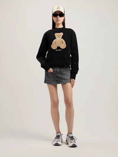 Palm Angels Bear Motif Knit Crew Neck Sweatshirt In Black