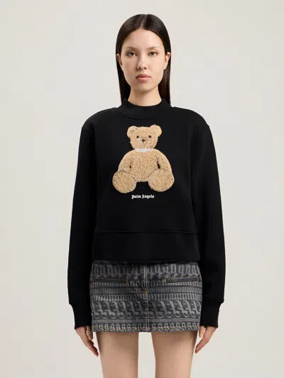 Palm Angels Bear Motif Knit Crew Neck Sweatshirt In Black