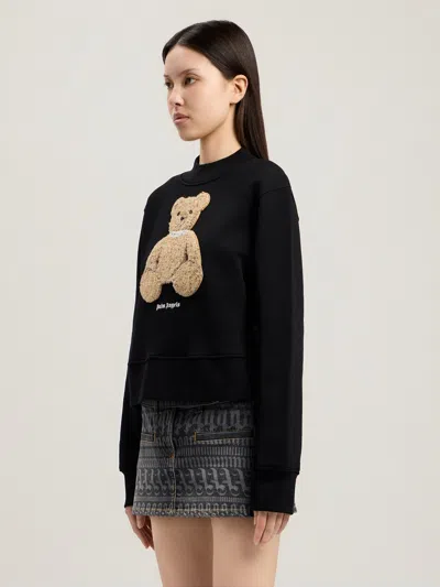 Palm Angels Bear Motif Knit Crew Neck Sweatshirt In Black