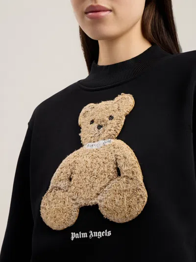 Palm Angels Bear Motif Knit Crew Neck Sweatshirt In Black