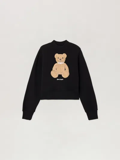 Palm Angels Bear Motif Knit Crew Neck Sweatshirt In Black