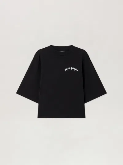 Palm Angels Mini Curved Logo Boxy T-shirt In Black