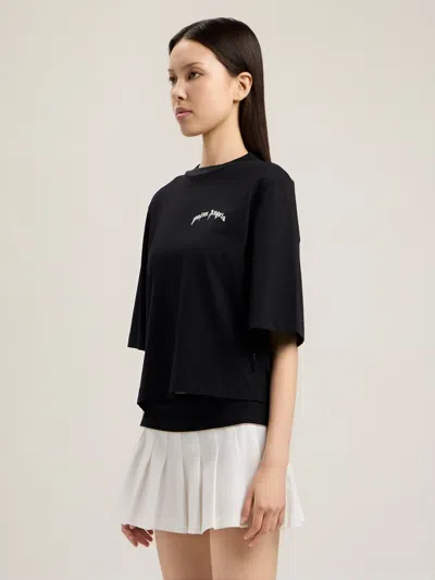 Palm Angels Mini Curved Logo Boxy T-shirt In Black