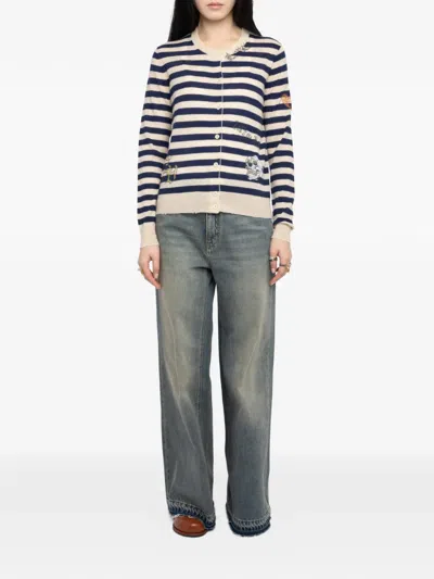 Zadig & Voltaire Missya Embellished Stripe Cashmere Cardigan In Multi