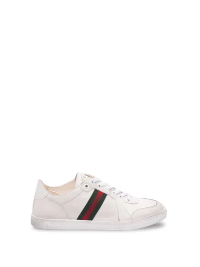 Gucci Leather Stretch Lace Up Sneakers Signature Stripe In Multi