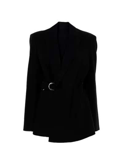 Loewe Womens Black Peak-lapel Draped Wool And Leather Blend Jacket In Black