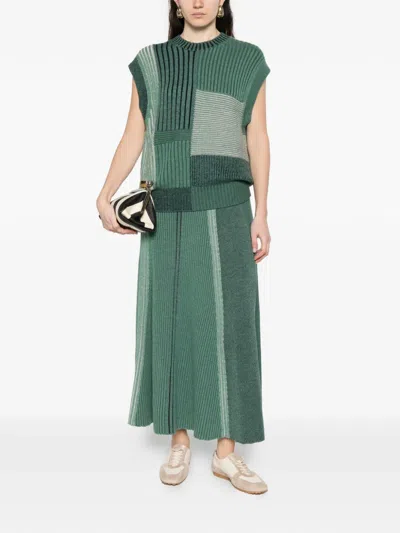 Bompard Patchwork Ribbed Skirt In Green