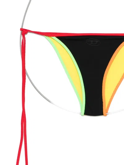 Diesel Colour-block String Bikini Bottom In Black