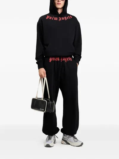 Palm Angels Men's Logo Neck Cotton Hoodie In Black