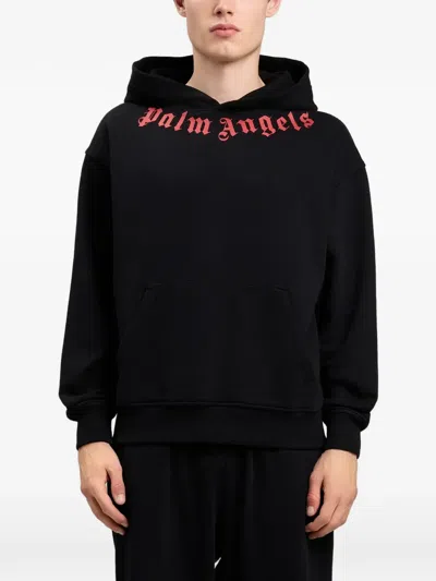 Palm Angels Men's Logo Neck Cotton Hoodie In Black