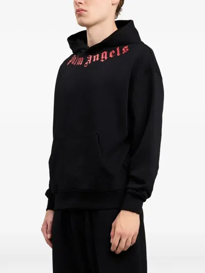 Palm Angels Men's Logo Neck Cotton Hoodie In Black
