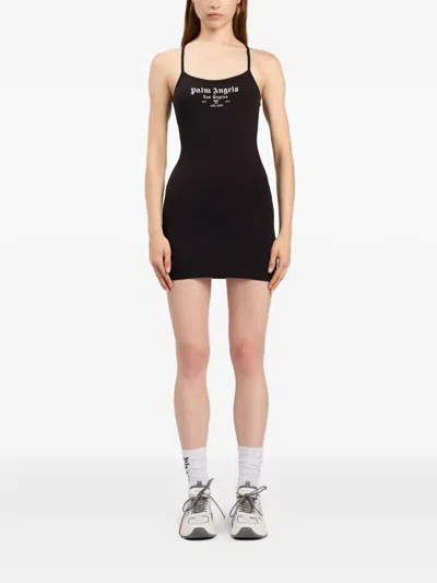 Palm Angels Women Black Logo Scoop Neck Mini Dress, Xs Luxury Dresses For Women Darveys