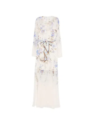 Zimmermann Luna Belted Printed Silk Satin-trimmed Chiffon Maxi Dress In Multi