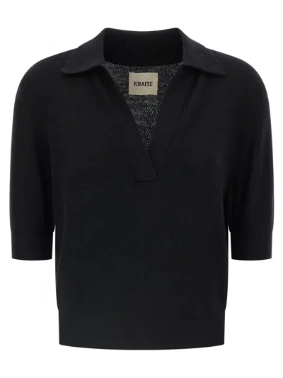Khaite Shrunked Jo Cashmere-blend Polo Sweater In Black