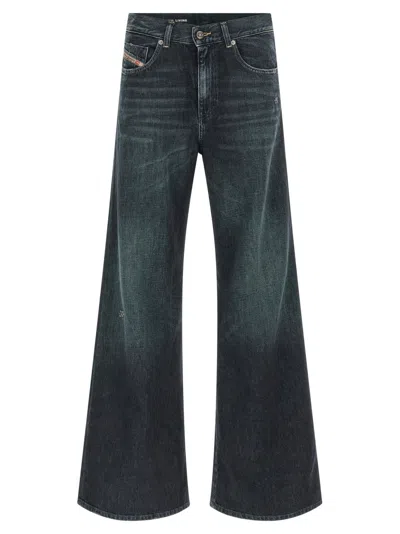 Diesel Wide Jeans 1978 D-akemi With Exposed Seams 32cm L32 In Blue