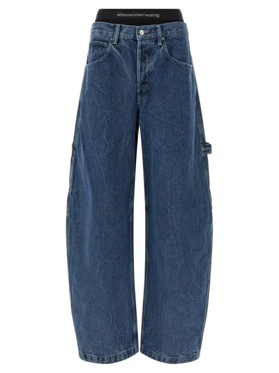 Alexander Wang Alexanderwang. T Prestyled High Rise Oversized Jeans With Logo Elastic In Deep Blue