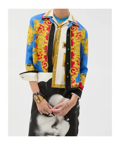 Versace Barocco Print Silk Twill Bowling Shirt In Multi