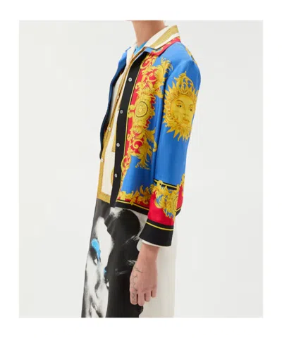 Versace Barocco Print Silk Twill Bowling Shirt In Multi