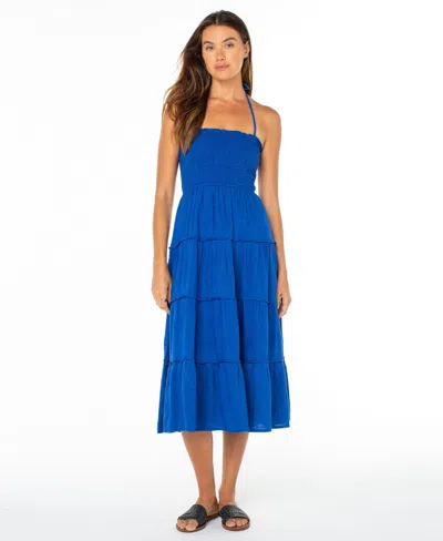 Roxy Ellie Smocked Midi Sundress In Blue