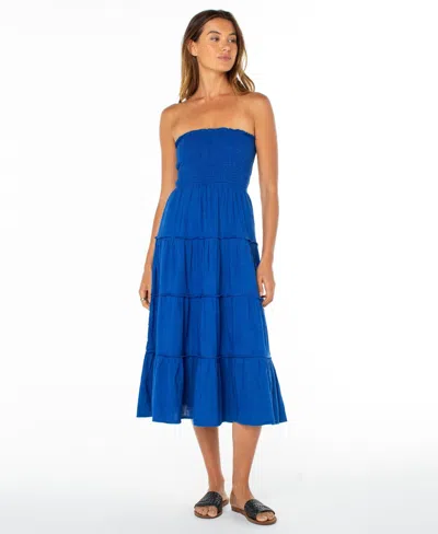 Roxy Ellie Smocked Midi Sundress In Blue