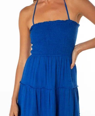 Roxy Ellie Smocked Midi Sundress In Blue
