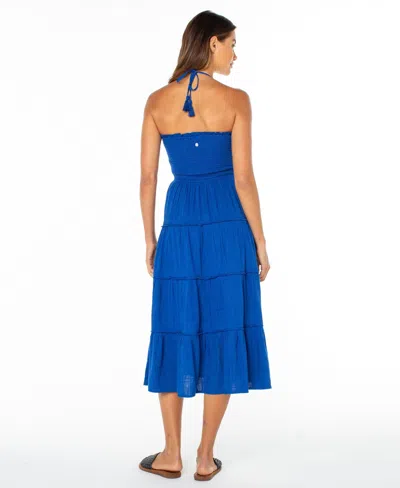 Roxy Ellie Smocked Midi Sundress In Blue