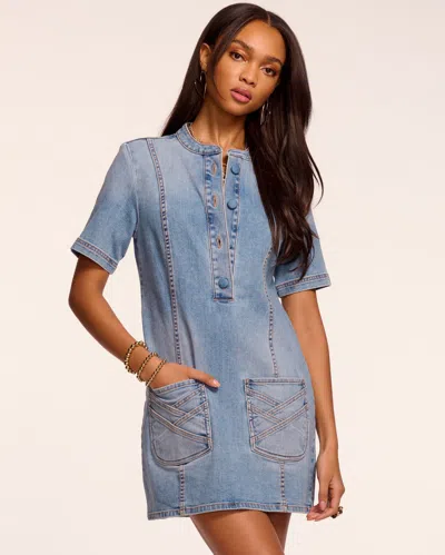 Ramy Brook Skylar Short Sleeve Braided Denim Dress In Blue
