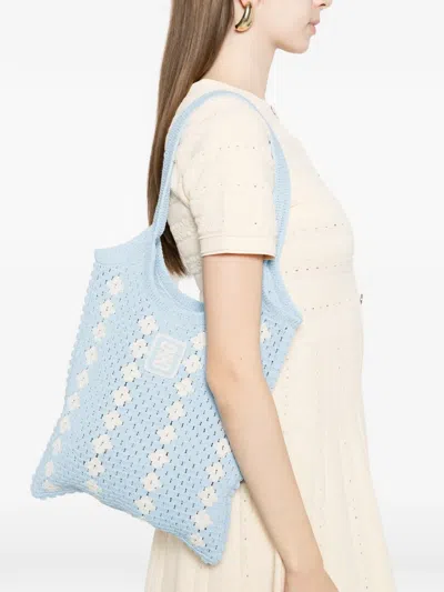 Sandro Crocheted Shoulder Bag In Blue
