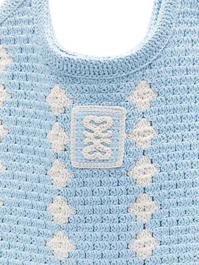 Sandro Crocheted Shoulder Bag In Blue