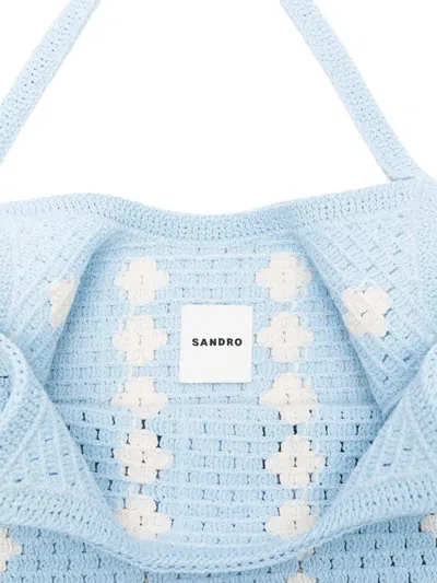 Sandro Crocheted Shoulder Bag In Blue