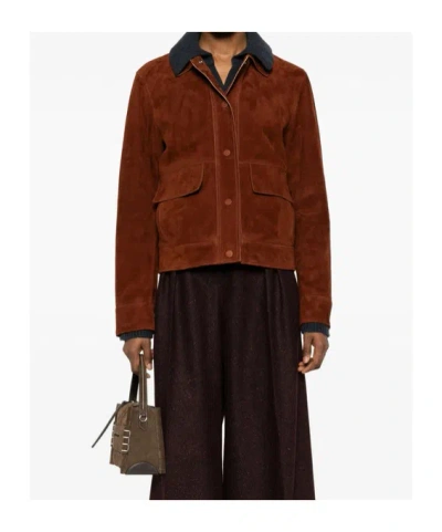 Yves Salomon Long-sleeved Leather Jacket In Brown