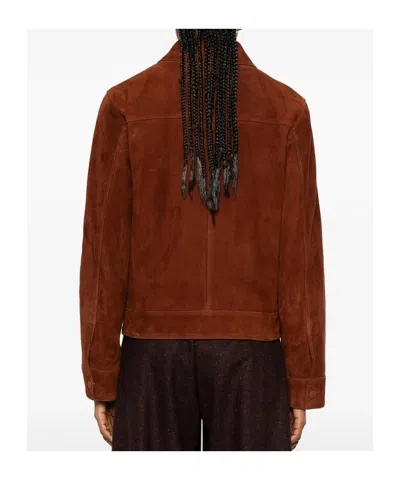 Yves Salomon Long-sleeved Leather Jacket In Brown