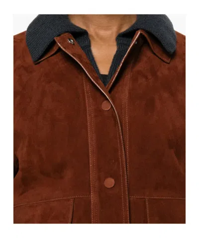 Yves Salomon Long-sleeved Leather Jacket In Brown