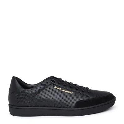 Saint Laurent Leather Sneakers With Almond Toe And Perforated Style In Black