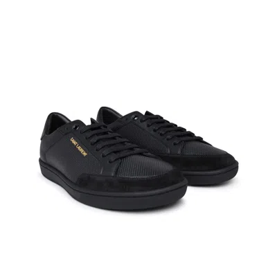 Saint Laurent Leather Sneakers With Almond Toe And Perforated Style In Black