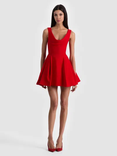 Alice And Olivia Estrella Draped Flare Mini Dress In Red