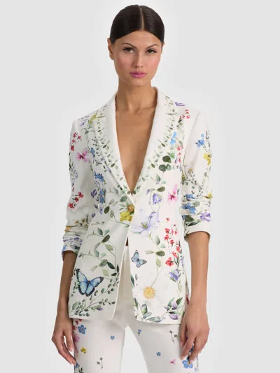 Alice And Olivia Breann Long Fitted Blazer In White