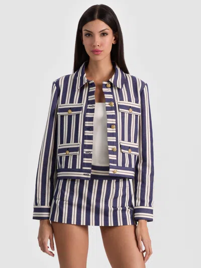 Alice And Olivia Alex Collared Boxy Jacket Metro Stripe Twilight Blue