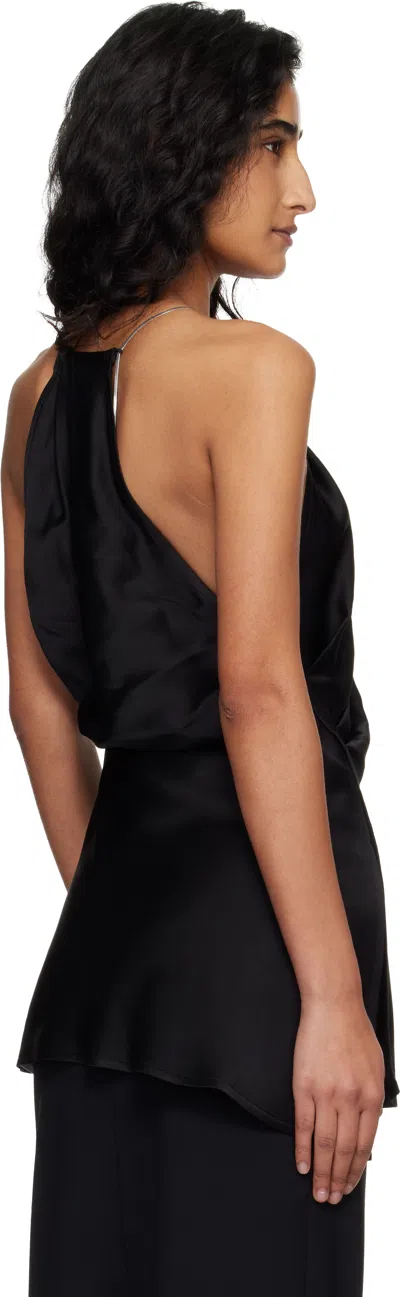 Victoria Beckham Chain-embellished Gathered Satin Top In Black