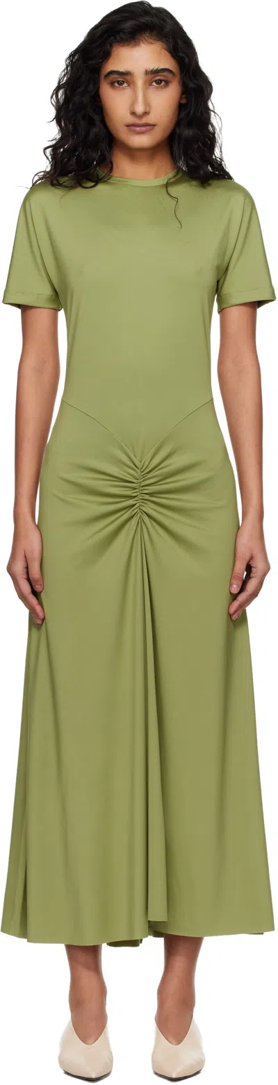 Victoria Beckham Gathered Waist Midi Dress With Knotted Detail In Green