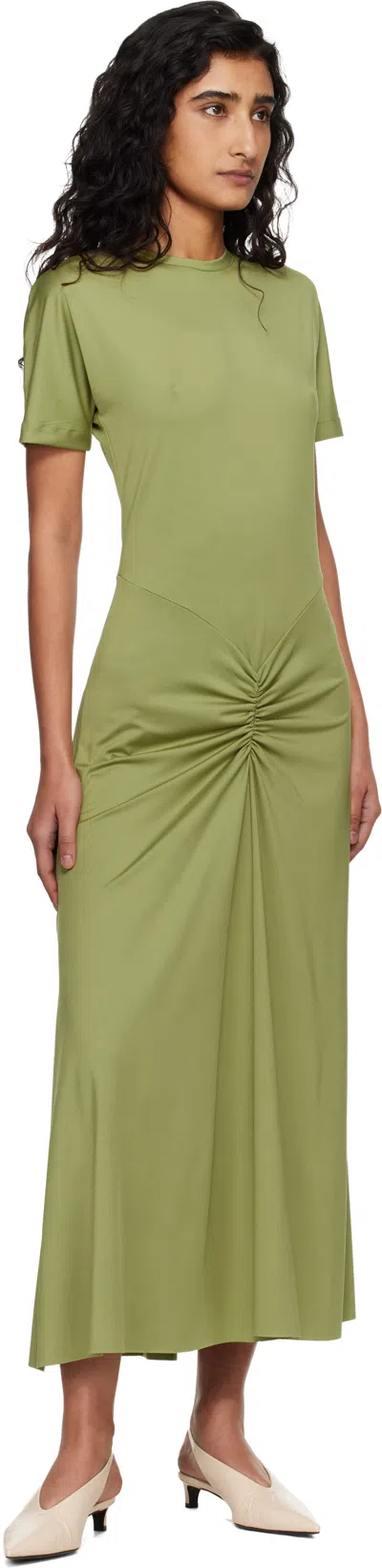 Victoria Beckham Gathered Waist Midi Dress With Knotted Detail In Green