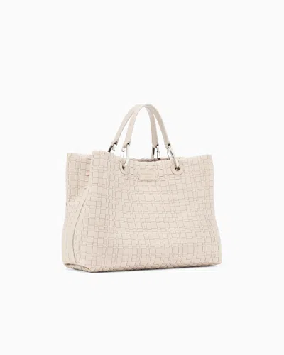 Emporio Armani Myea Medium Shopper Bag In Woven Nylon In Neutral