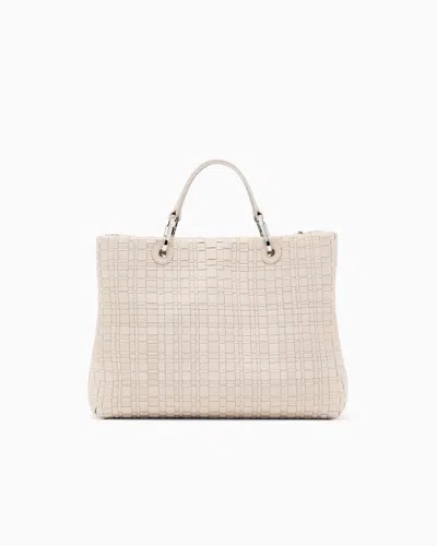Emporio Armani Myea Medium Shopper Bag In Woven Nylon In Neutral