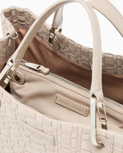 Emporio Armani Myea Medium Shopper Bag In Woven Nylon In Neutral