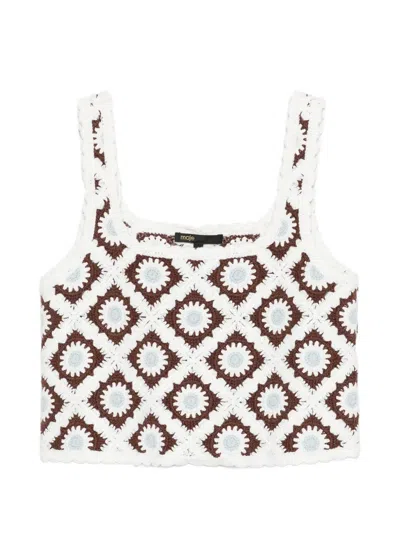Maje Floral-embroidered Crochet Top In Multi
