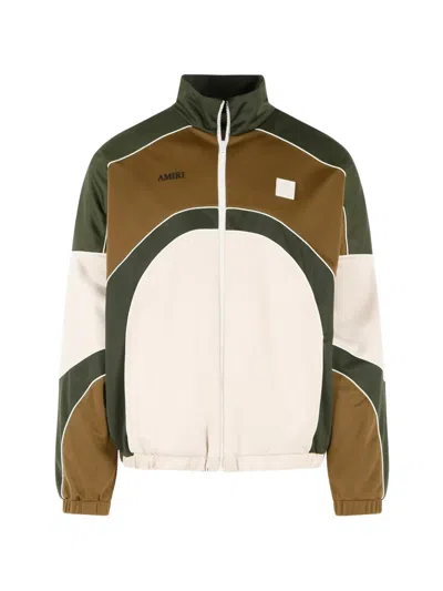 Amiri Track Polyester Cotton Jacket High Collar In Brown