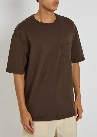 Lemaire Short-sleeved Boxy T-shirt In Heavy Jersey In Brown