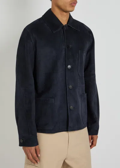 Givenchy Blue Jacket With Classic Collar And Front Pockets Insuede Man In Blue